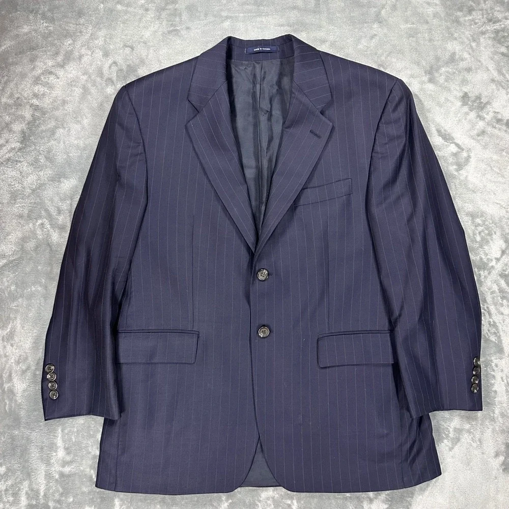 Vintage Chaps Ralph Lauren Mens Navy Pinstripe Wool Cashmere Suit 40S 35W